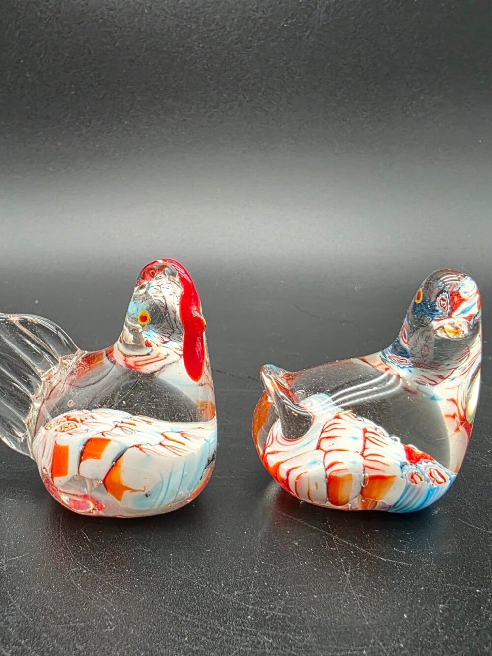 Vintage Glass Millefiori Murano Chicken Rooster Paper Weight Hand Blown Art